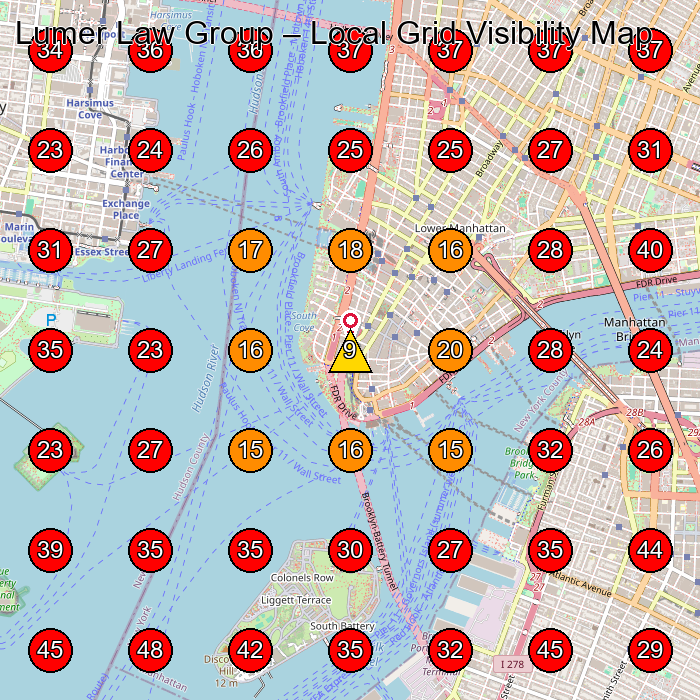 Lumer Law Group GeoGrid visibility map for Law Firm in 1 Liberty Pl